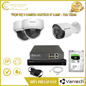 Trọn bộ 3 Camera Vantech IP 5.0MP - Thu Tiếng