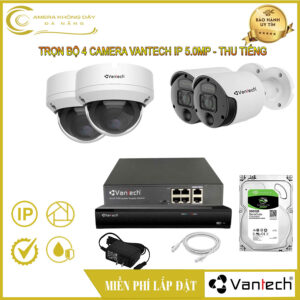 Trọn Bộ 4 Camera Vantech IP 5.0MP - Thu Tiếng