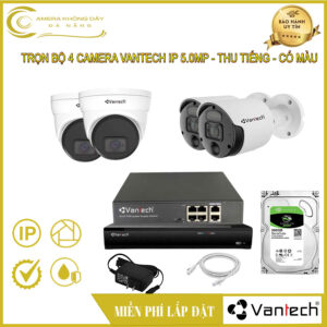 Trọn Bộ 4 Camera Vantech IP 5.0MP  - Thu Tiếng - Có Màu Ban Đêm
