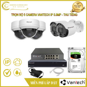 Trọn Bộ 5 Camera Vantech IP 5.0MP - Thu Tiếng